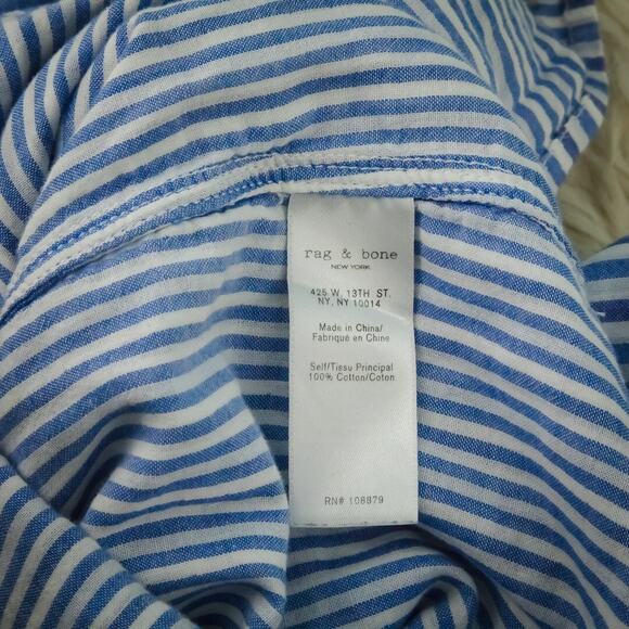 Rag & Bone Size Large L Blue White Stripe Print Off The Shoulder Long Sleeve Top - Picture 6 of 8